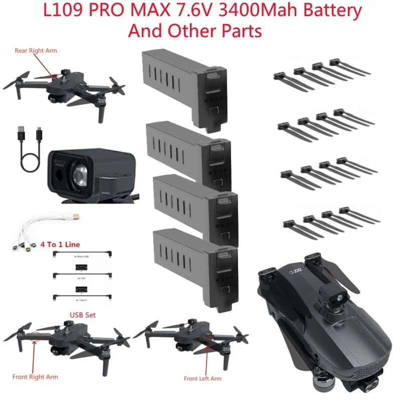 L109 PRO MAX GPS Drone RC con Evitamento Ostacoli, Ricambi Quadricottero: Batteria 7.6V 3400mAh/Elica/USB/Braccio Drone