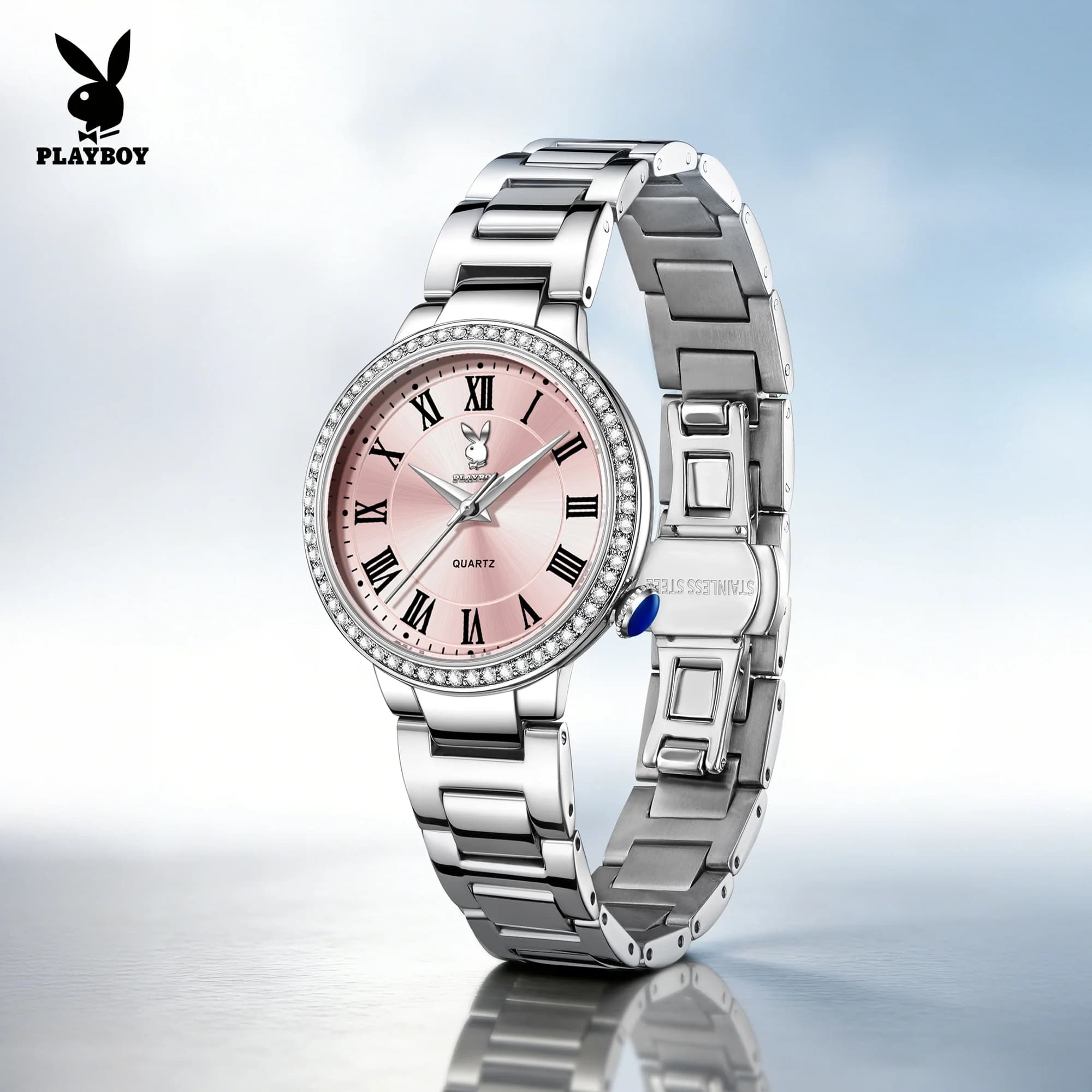 PLAYBOY 3910 Women Quartz Watch Diamond Bezel Stainless Steel Wristwatch Ladies Luxury Elegant Fashion Dress Watch Reloj Mujer