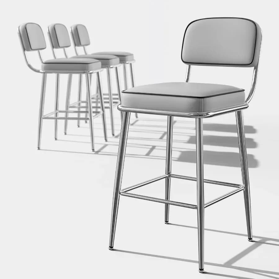 Sgabelli da bar moderni ad altezza bancone set di 4 26" ecopelle grigia con gambe in metallo placcato argento poggiapiedi cucina isola sala da pranzo Ch