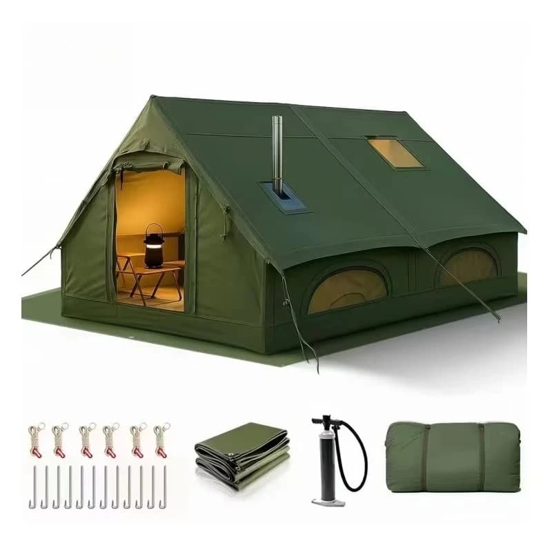 Tenda da Campeggio Gonfiabile per 8-10 Persone, 12 Piedi Quadrati, Quattro Stagioni, Doppio Strato in Tessuto Oxford con Foro per Stufa e Pompa Gonfiabile