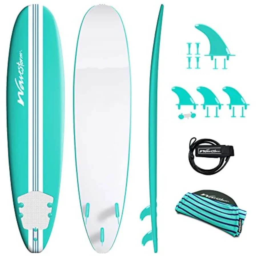 Tavola da surf longboard classica premium da 8 piedi per spiaggia e oceano, realizzata in resina epossidica, colore blu con finitura lucida e migliorata.