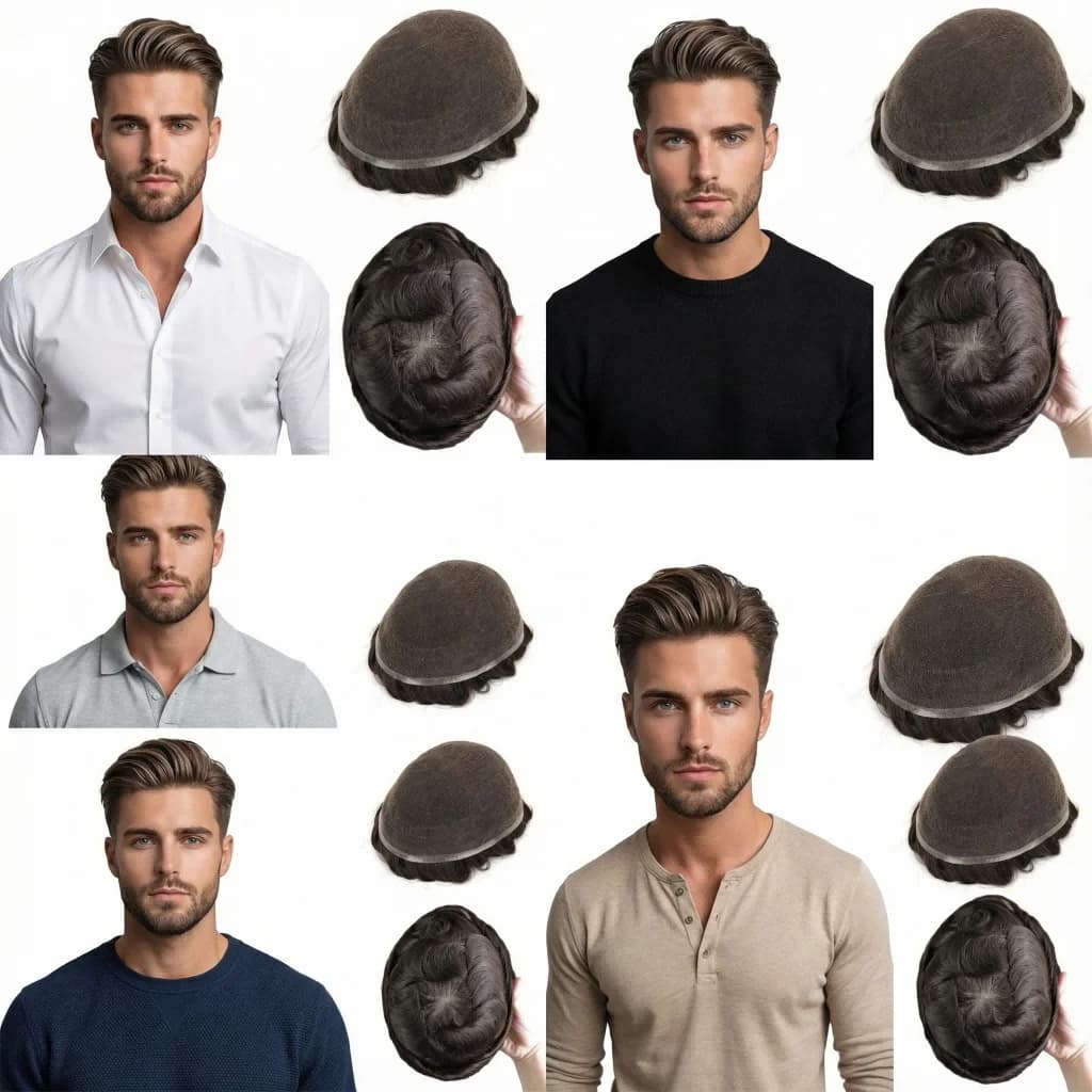 Sistema di Capelli per Uomo con Base in Pizzo Completo | Parrucchino in Capelli Umani, con Offerta Campione Gratuito e Cartella Colori