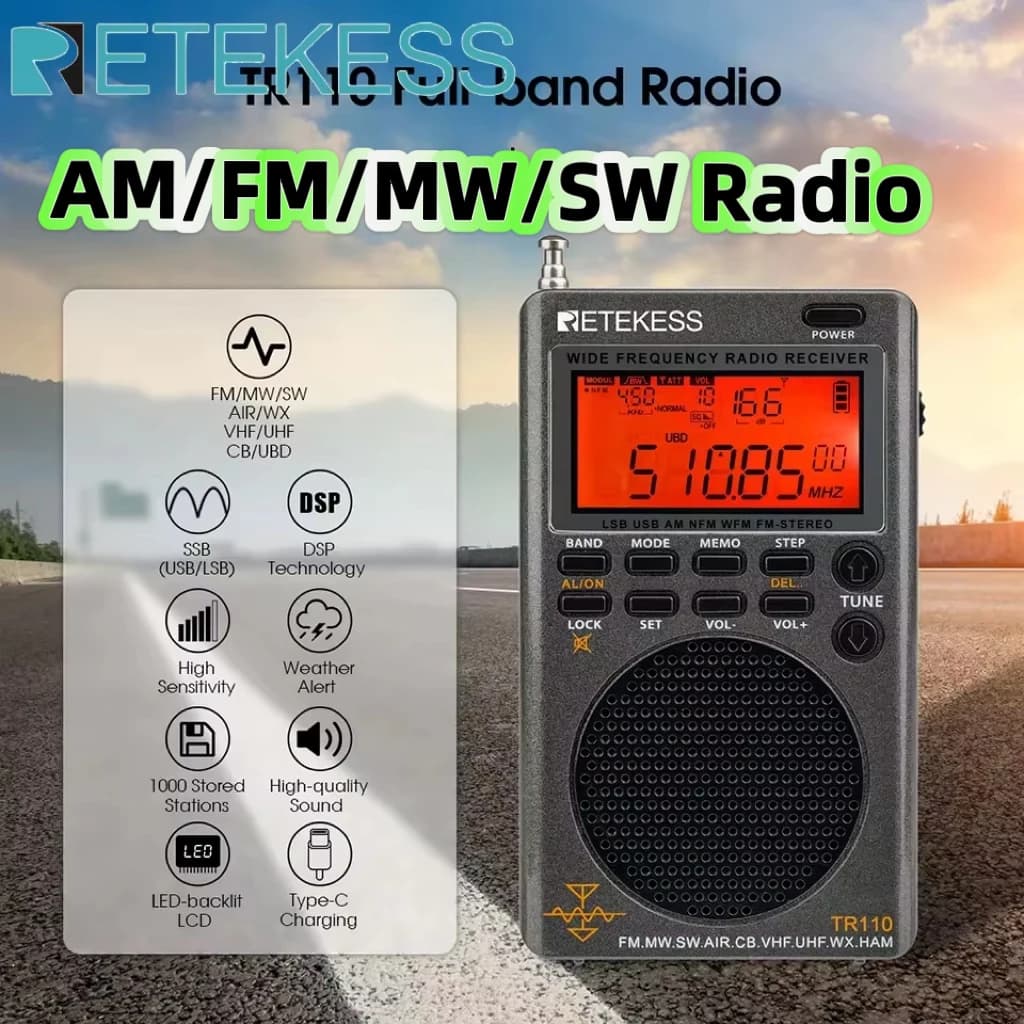 Retekess TR110 Radio portatile a onde corte SSB FM MW SW LSB AIR CB VHF UHF Full Band NOAA Alert ricevitore Radio digitale