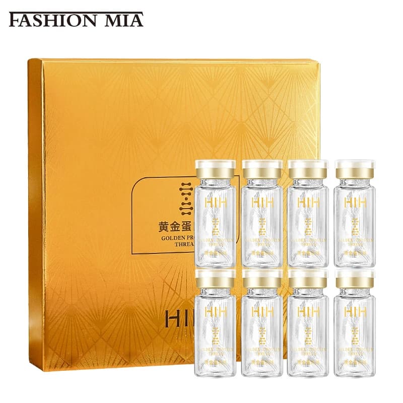 8 bottiglie/160 pezzi lifting del viso linea di filo proteico grassoccio senza ago linea di proteine dell'oro 24K collagene di riempimento del viso antirughe assorbibile
