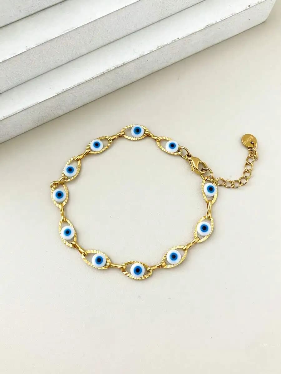 1pc Stainless Steel Vintage Simple Elegant Navy Blue Eye Tennis Bracelet For Women, Gift For Dates, Parties, Celebrations, Daily
