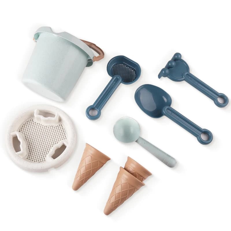 Set di secchi da spiaggia da 9 pezzi. Un secchio, filtro, accessori per gelato fatto in casa. Può realizzare palline di ghiaccio. Viaggi in spiaggia