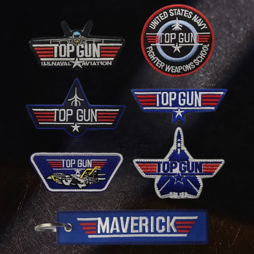 Top GUN Toppa ricamata su vestiti Appliques con gancio e anello Toppe per fascia tattica militare Distintivi morale per aerei Adesivi per zaino