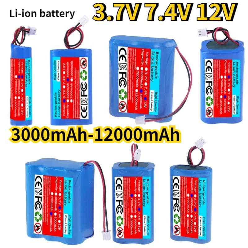 Batteria 18650 da 3.7V 7.4V 11.1V 12V 3000mAh-12000mAh agli ioni di litio ricaricabile con PCB per altoparlanti Bluetooth e fari solari