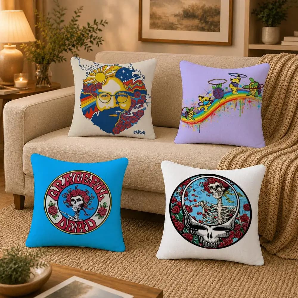 Band G-Grateful Dead Cushion Cover Washable Soft Plush Cushion Cover Square Pillow Case for Sofa Couch Bed