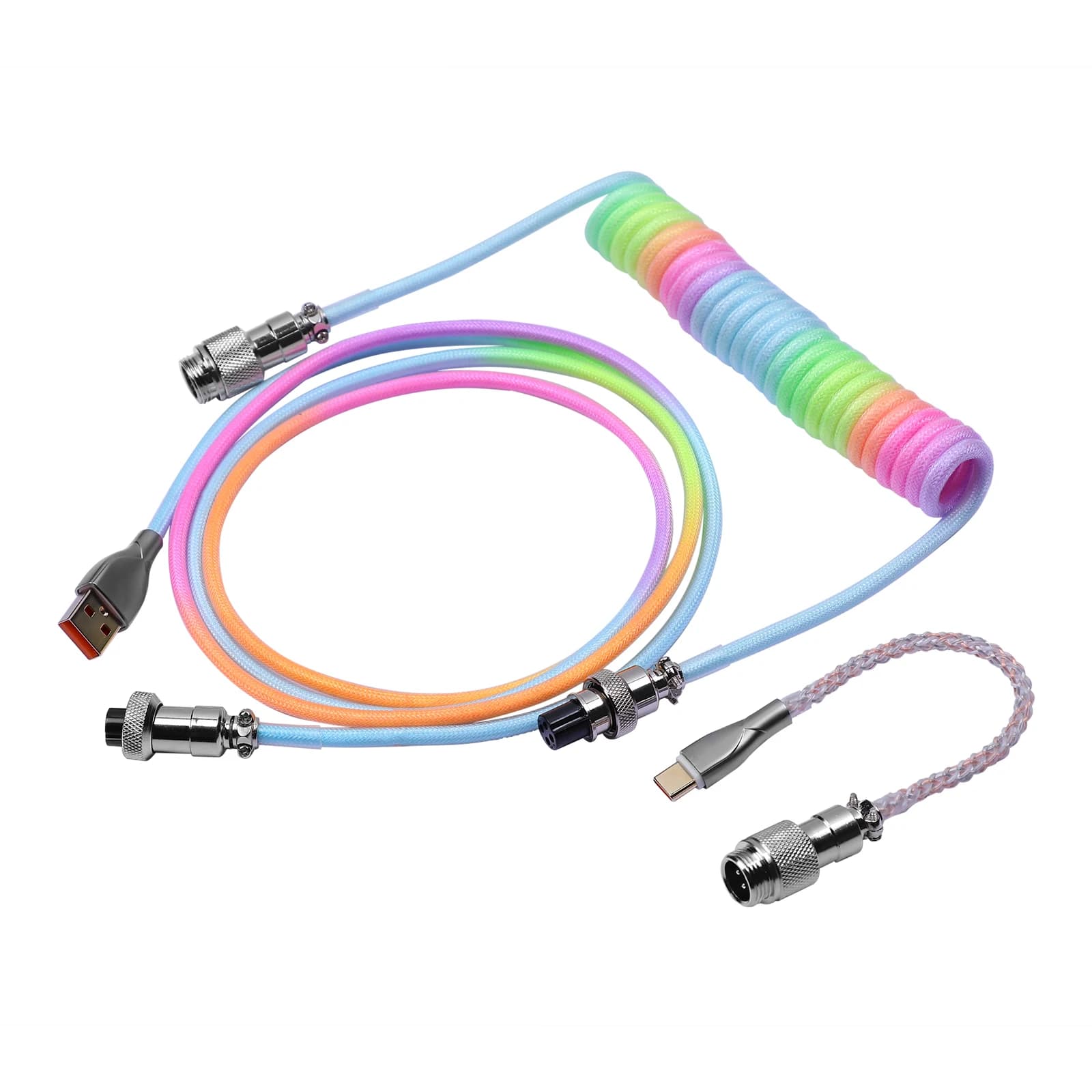 EPOMAKER Cavo arcobaleno per tastiera meccanica 1,8 m RGB a spirale TPU RGB Segmento staccabile Connettore aviatore a 4 pin