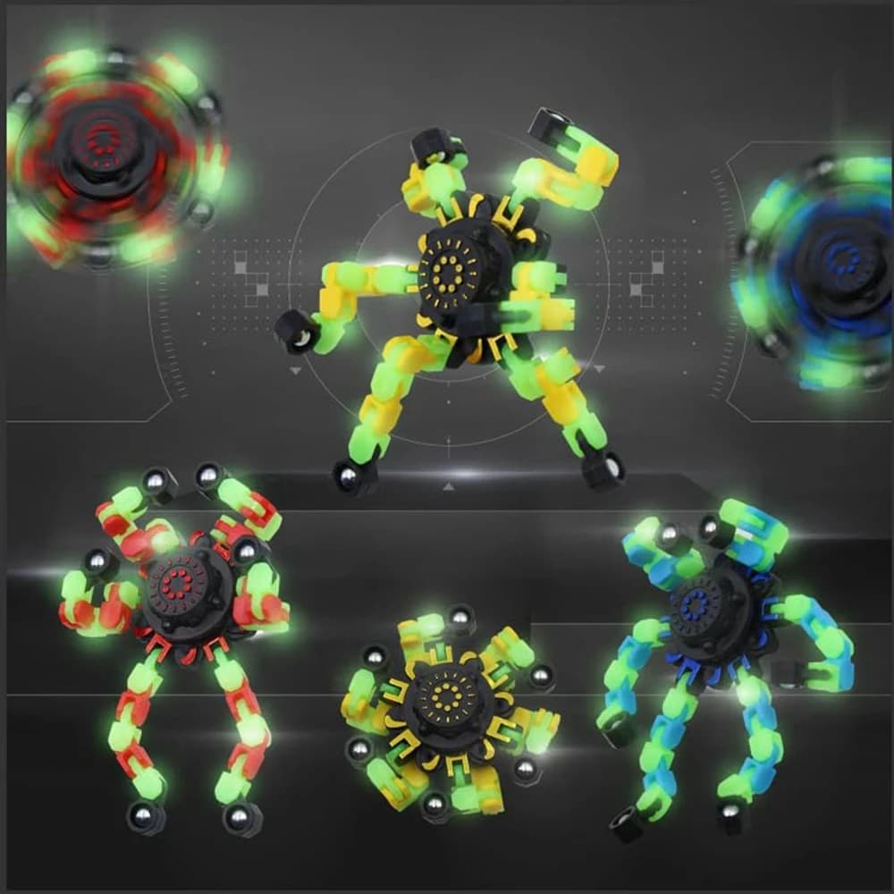 4 pezzi Fidget Spinners Glow in The Dark Fingertip Gyro Robot deformabile fai da te Divertenti giocattoli sensoriali Decompressione Spinner Bomboniere