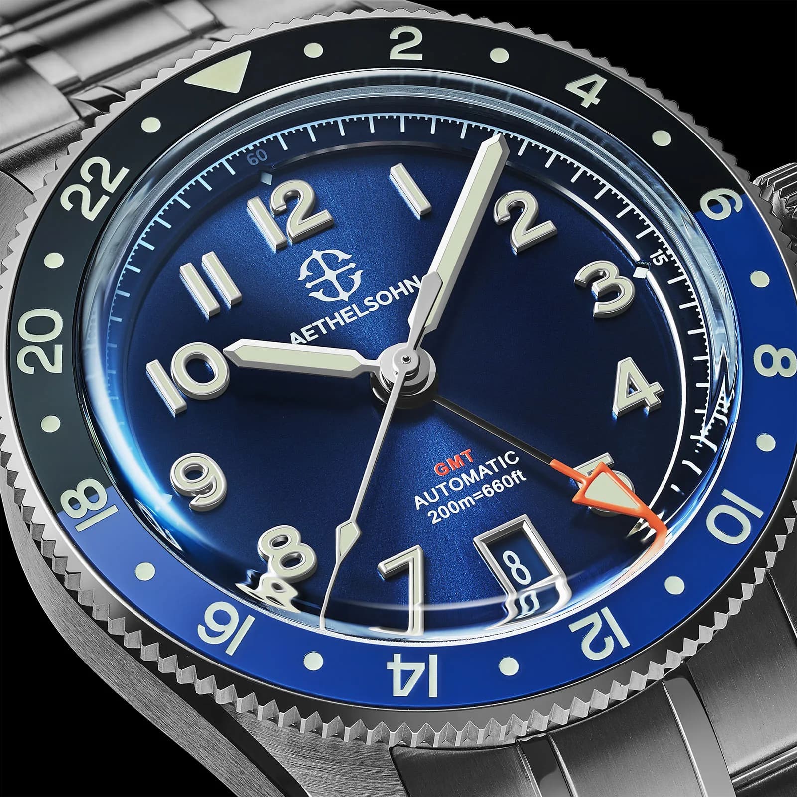 AETHELSOHN Horizon Azure GMT Watch Man Luxury NH34 200M Waterproof Super Luminous Watches Original Design Sapphire Crystal Watch