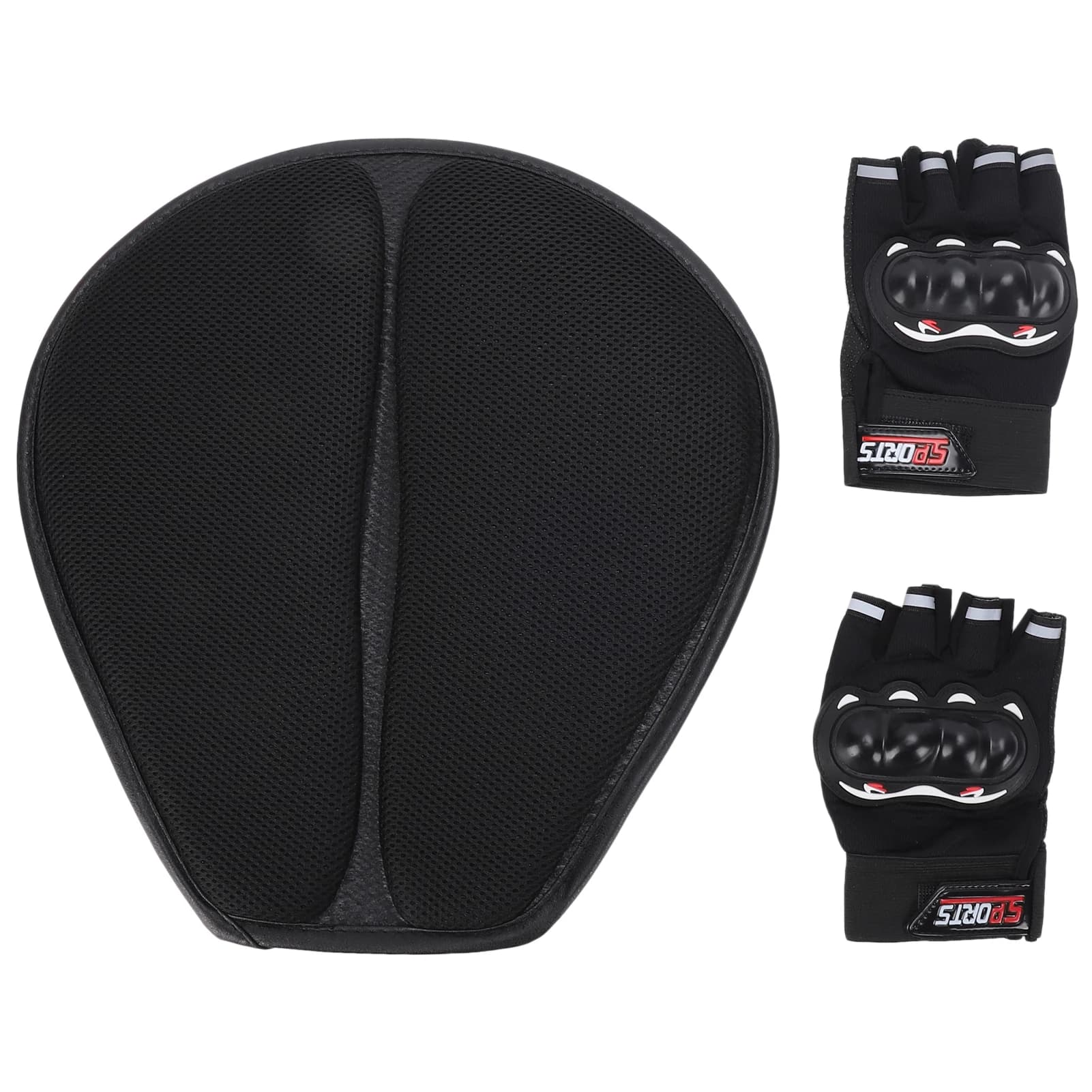 Combo Cuscino per Sella Moto e Guanti Mezze Dita, Imbottitura Ventilata Comfort per Lunghi Viaggi, Attrezzatura per Moto per Tutte le Stagioni A