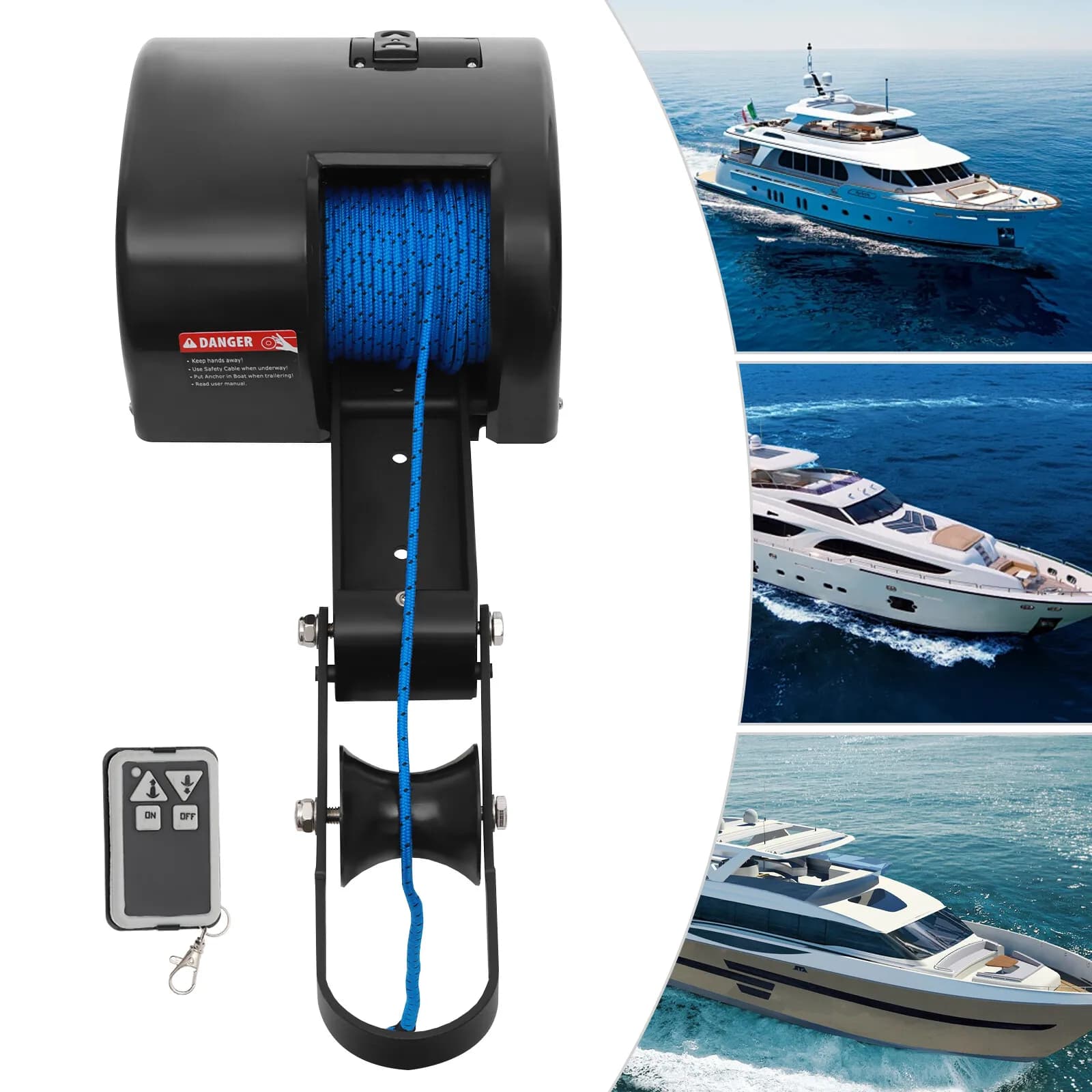 ​ ​ Verricello di ancoraggio elettrico marino per barche con telecomando a rullo di ancoraggio per navi piccole a medie ​ ​