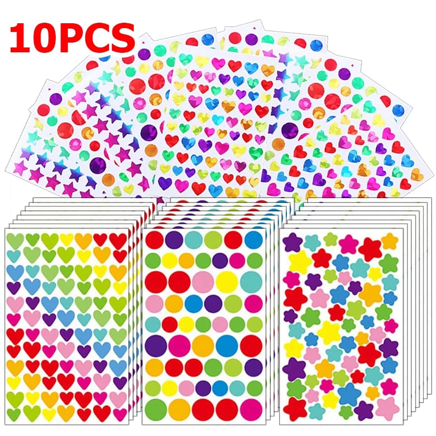 10 fogli adesivi colorati per diario autoadesivo graffiti decorazione per notebook per studenti adesivo cuore stella punto per album di ritagli
