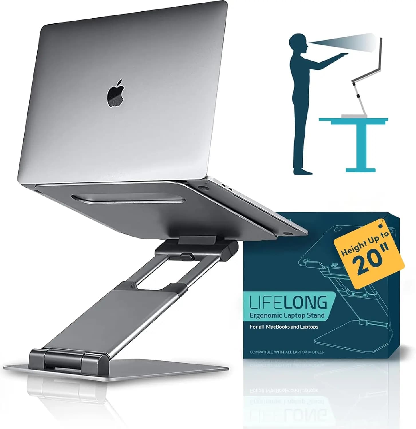 Supporto Regolabile per Laptop da Scrivania - Supporto Ergonomico Portatile Compatibile con Tutti i MacBook e Laptop da 10-17 Pollici