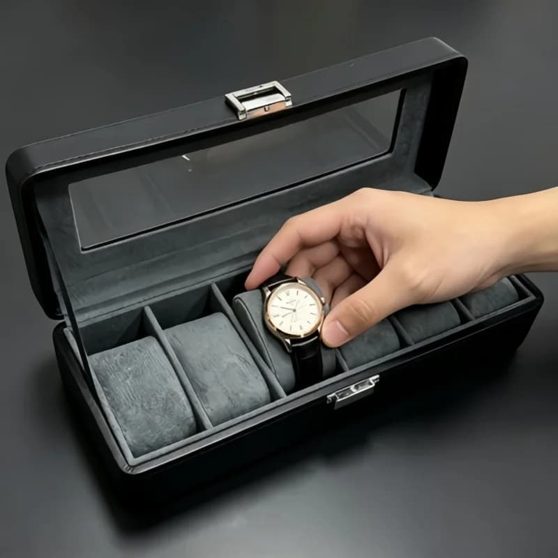 Lussuosa Scatola Porta Orologi in Pelle a 6 Scomparti con Serratura, Set di 3 Organizzatori Premium per Orologi + Scatola per Gioielli e Bracciali per Uomo