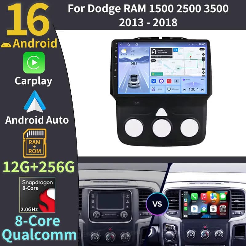 Android 16 Car Radio For Dodge Ram 4 IV DJ DS 2013 2014 2015 - 2019 Carplay Auto Multimedia Player 360 Camera Video 2 Din Stereo