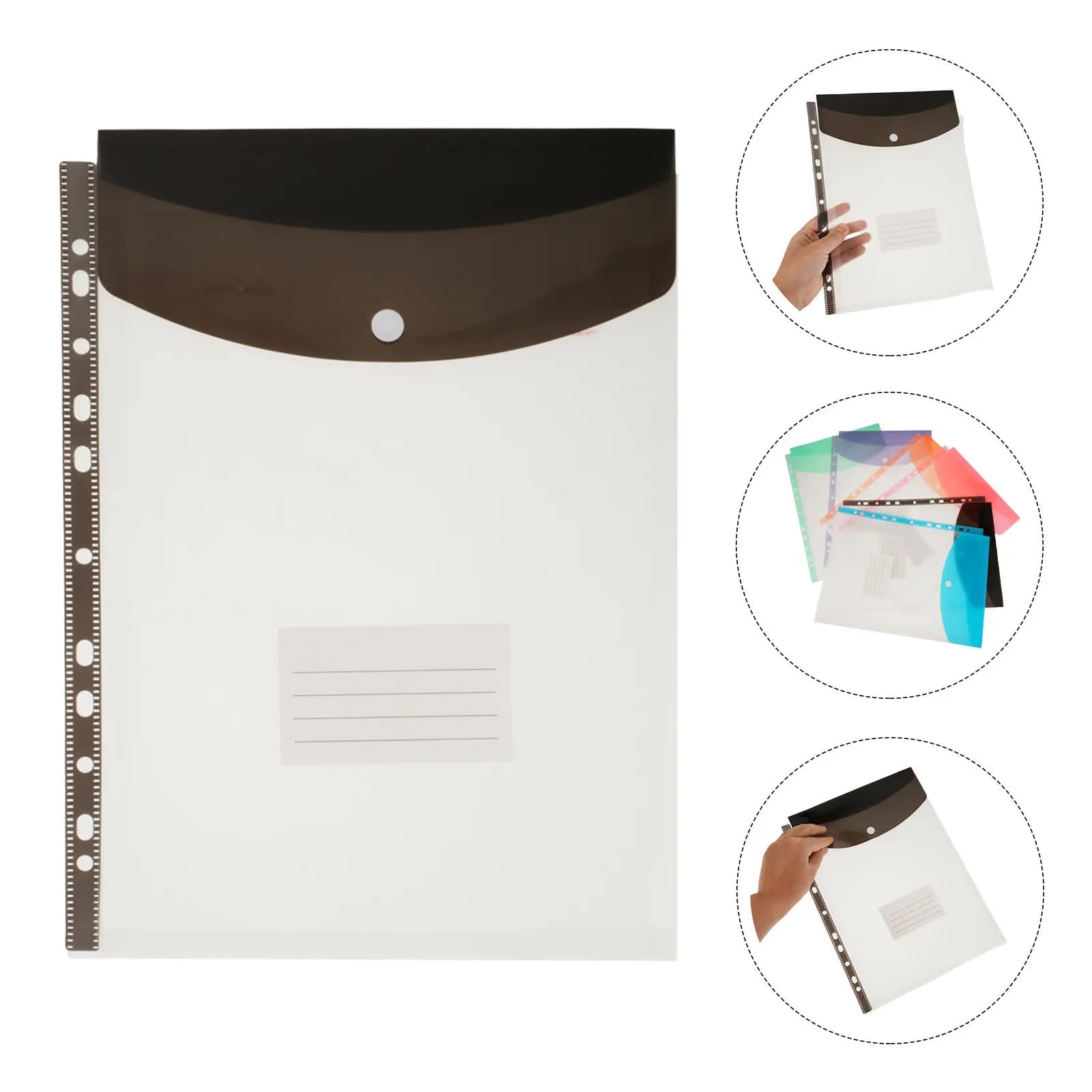 6 Pezzi Cartelle Espandibili Impermeabili con 11 Fori, Tasche Trasparenti in Plastica con Chiusura a Scatto e Slot per Etichette, per Documenti Scolastici e d'Ufficio