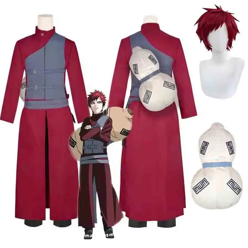 Costume Cosplay Anime Gaara Cascata di Sabbia Quinto Kazekage Ninja dal Capello Rosso Set Adesivi Tatuaggio Parrucca Halloween