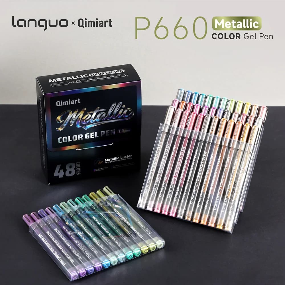 LANGUO 48 Colors Metallic Gel Pens Set,for Coloring, Drawing, Scrapbooking, Card Making, Metallic Acrylic Pens Stationery