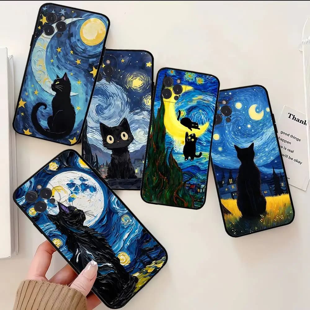 Van-Gogh Cat Phone Case with Oil Painting for IPhone 17 16 15 Plus X 14 11 12 13 Mini Pro Max Cell Phone Case