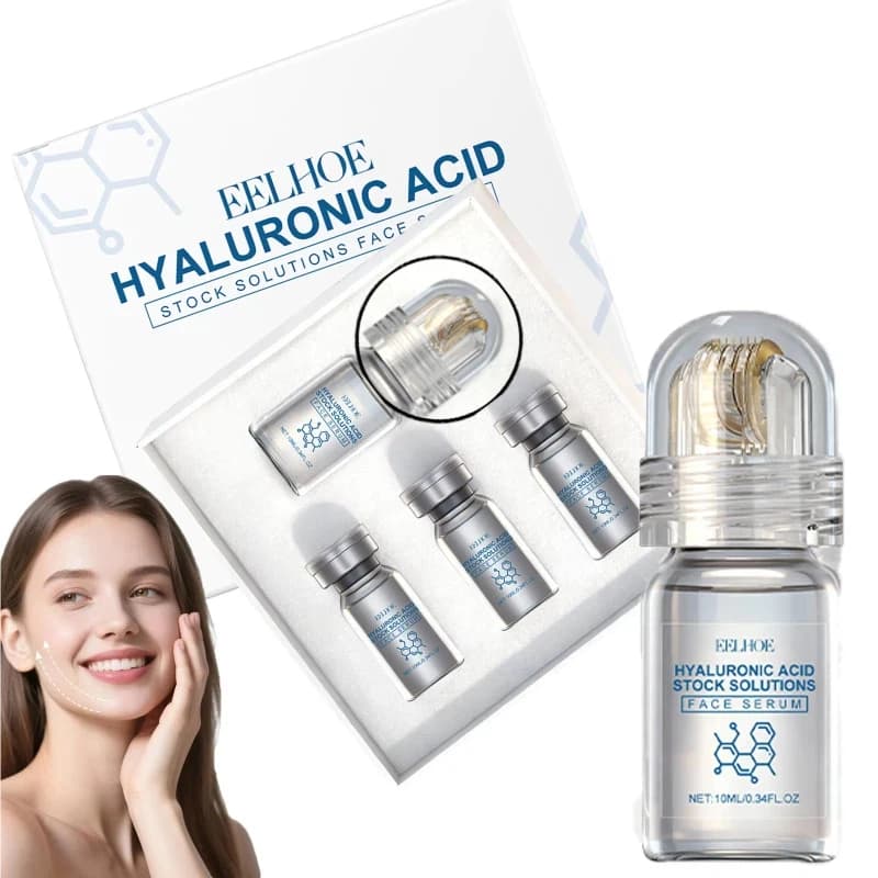 Set Siero Microneedle 0,25mm con Acido Ialuronico e Rullo Microneedle per Idratazione Profonda, Nutrimento e Barriera Cutanea Invernale - Siero Viso