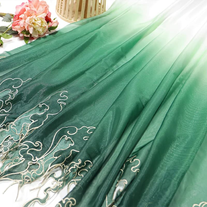 Tessuto da ricamo in stile cinese sfumato fai da te bordi di coda tessuto di design per gonne da cucire abito Hanfu costume di scena panno per bambole