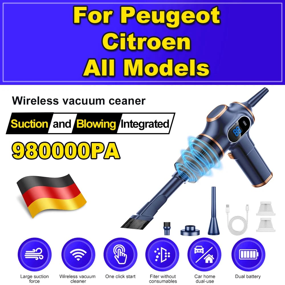 980000 PA Aspirapolvere per auto Mini potente macchina per la pulizia Forte aspirazione Aspirapolvere portatile Elettrodomestico per Peugeot Citroen
