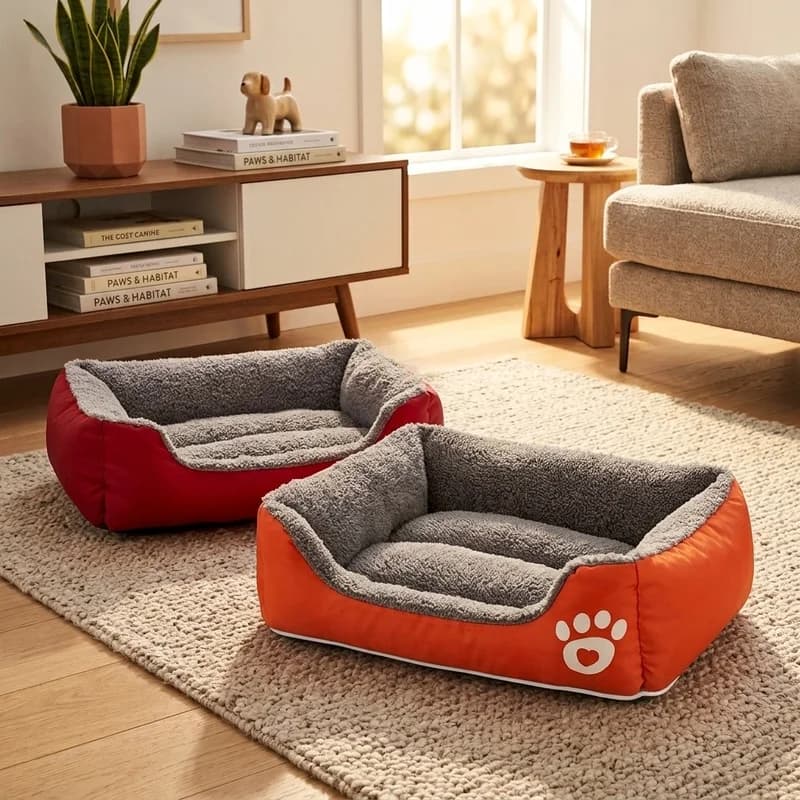 Large Plush Dog Bed, Warm Cozy Pet House with Soft Deep Sleeping Cushion for Small Medium Dogs Cats Puppy Chihuahua