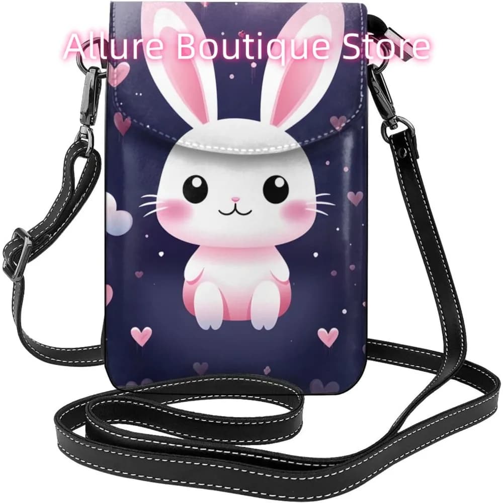 Borsa a tracolla con coniglietti carini dei cartoni animati per donna Borsa da viaggio piccola in pelle PU per cellulare Mini borsa leggera per telefono Portafoglio Cross B
