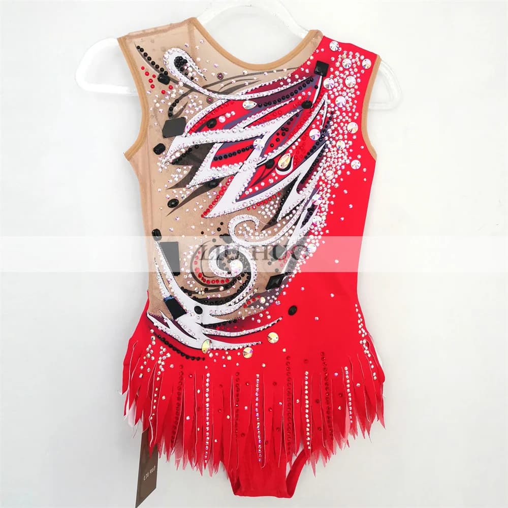 LIUHUO Personalizza Donne Ragazza Costume Prestazioni Ginnastica Ritmica Body Concorso Pattinaggio Su Ghiaccio Vestito Moderna Danza Rossa Adolescente