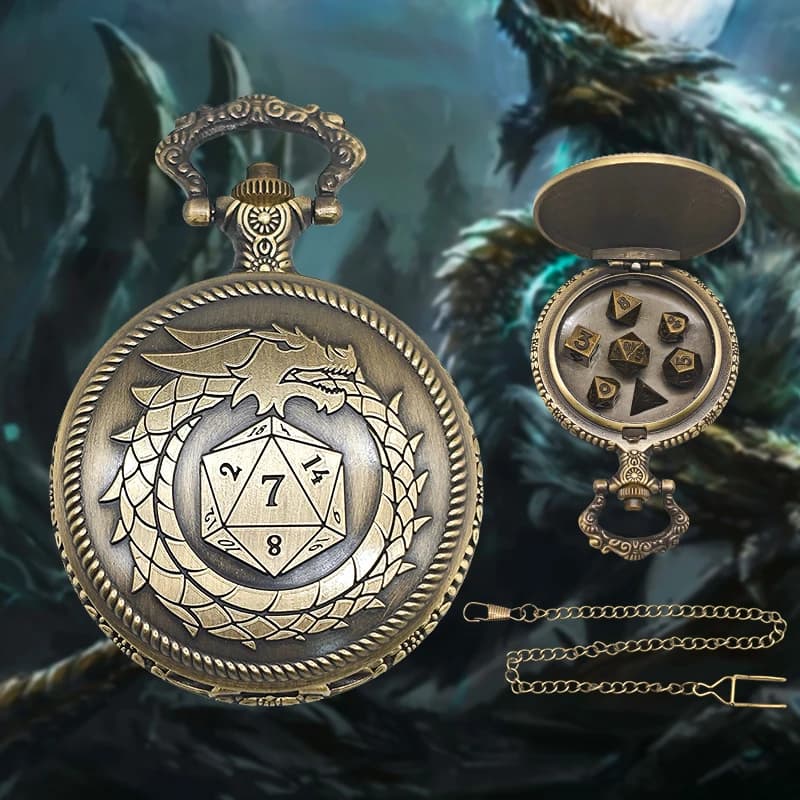 7 dadi in metallo e 1 pezzo di orologio da tasca Set Mini gioco di ruolo Dadi Diversi piccoli cubetti di poliedro digitale per un divertente gioco da tavolo per famiglie
