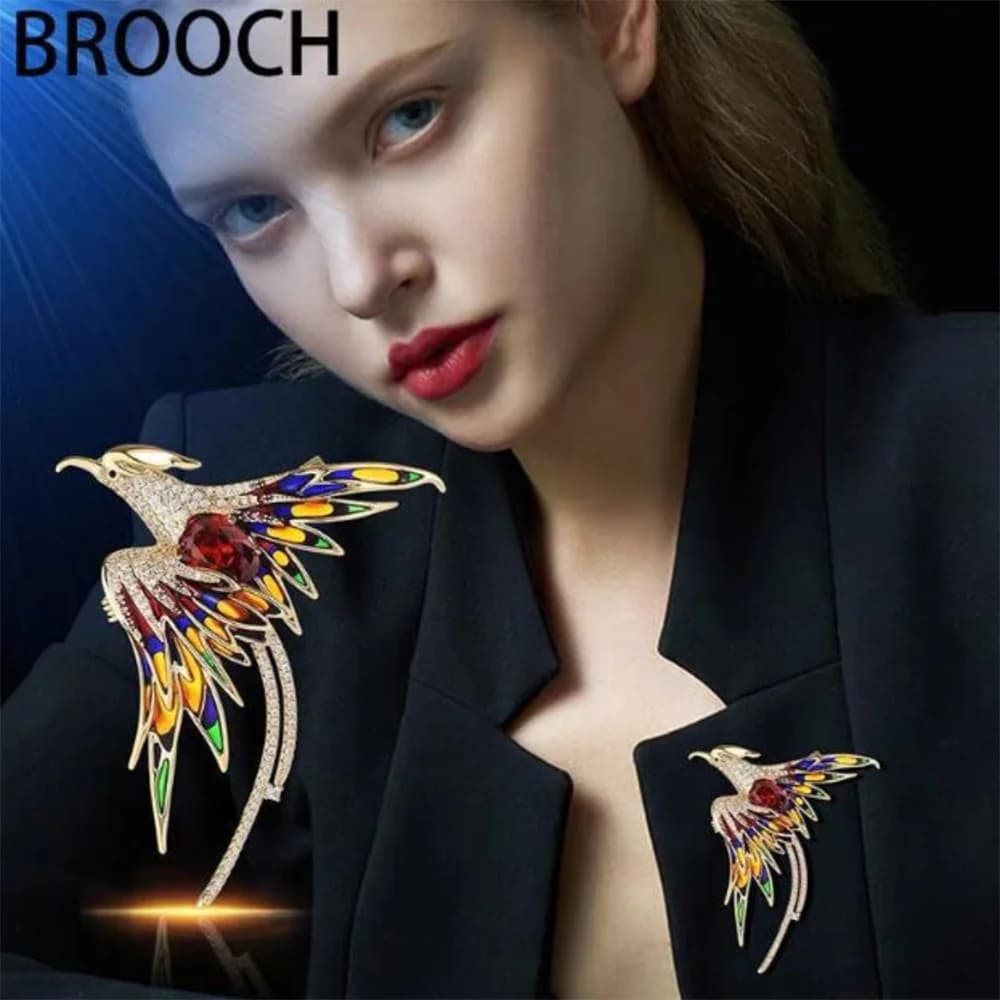 Spilla di lusso in cristallo Phoenix Bird Spilla da donna per uomo Spille con animali colorati Accessori di abbigliamento di moda Cappotto da festa Sciarpa Gioielli