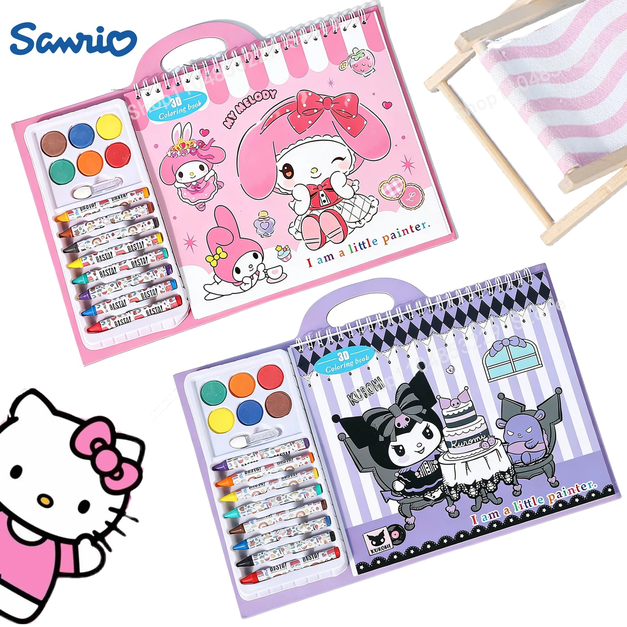 Libro da Colorare e Disegnare per Bambini Sanrio Kuromi My Melody Cinnamoroll, Libro Educativo Magico per Disegno e Acquerello, Regalo