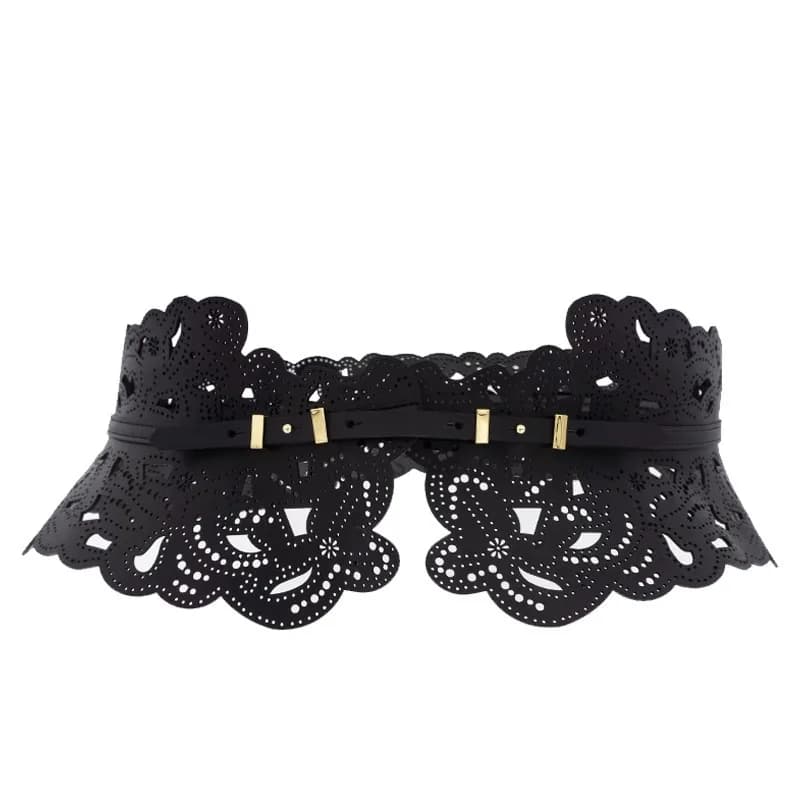 Luxury Designer Openwork Carved Waistband Bohemian Leather Wide Belt Fashion Dress Tunic Geometric Trim Wide Belt