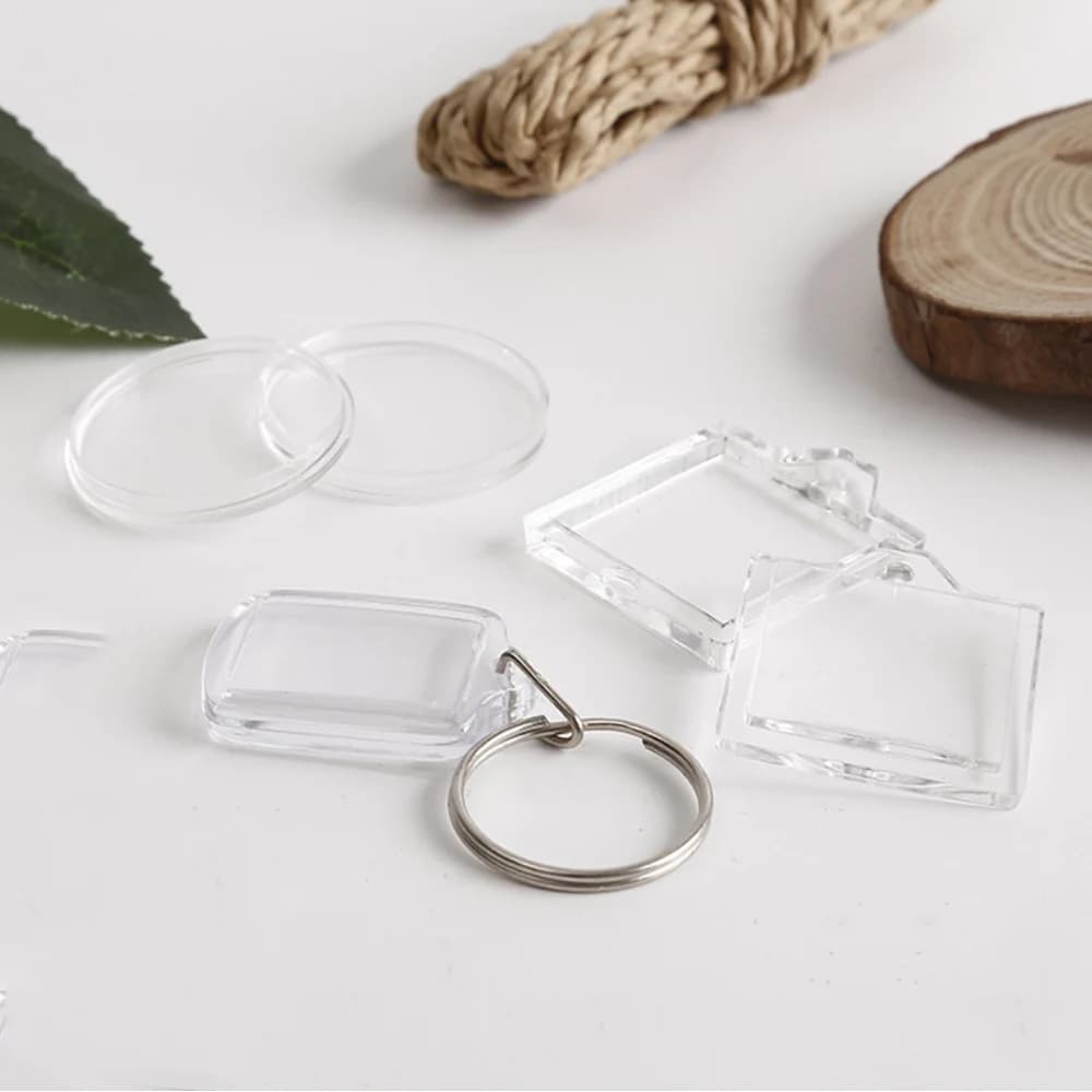 2-5 pz/pacco rettangolo trasparente vuoto acrilico inserto portachiavi foto cornice portachiavi portachiavi fai da te anello diviso portachiavi regalo
