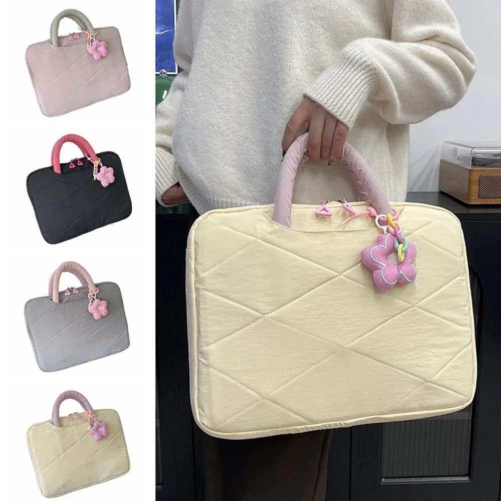 Elegante Borsa per Laptop con Ciondolo a Fiore, Manico Stilizzato, Borsa Portatile per Computer, Morbida e Graziosa, per Uso Quotidiano