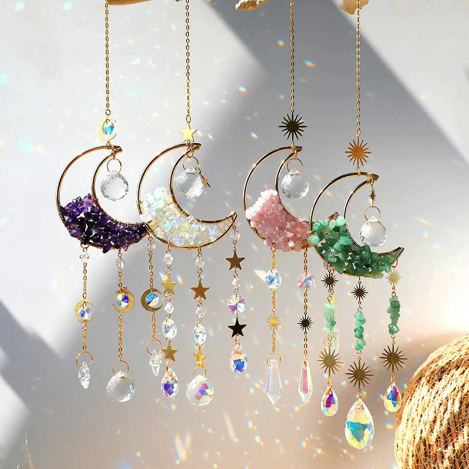 Moon Pendant Rainbow Maker Wind Chime Hanging Wall Decor Moon of Sun Catcher