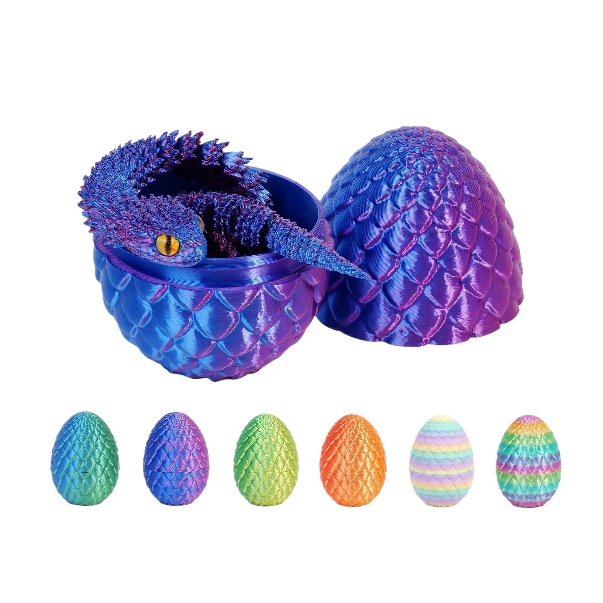 Modello di serpente Viper stampato in 3D con set di uova di drago, regalo di Pasqua multigiunto da 30 cm per decorazioni per animali per bambini