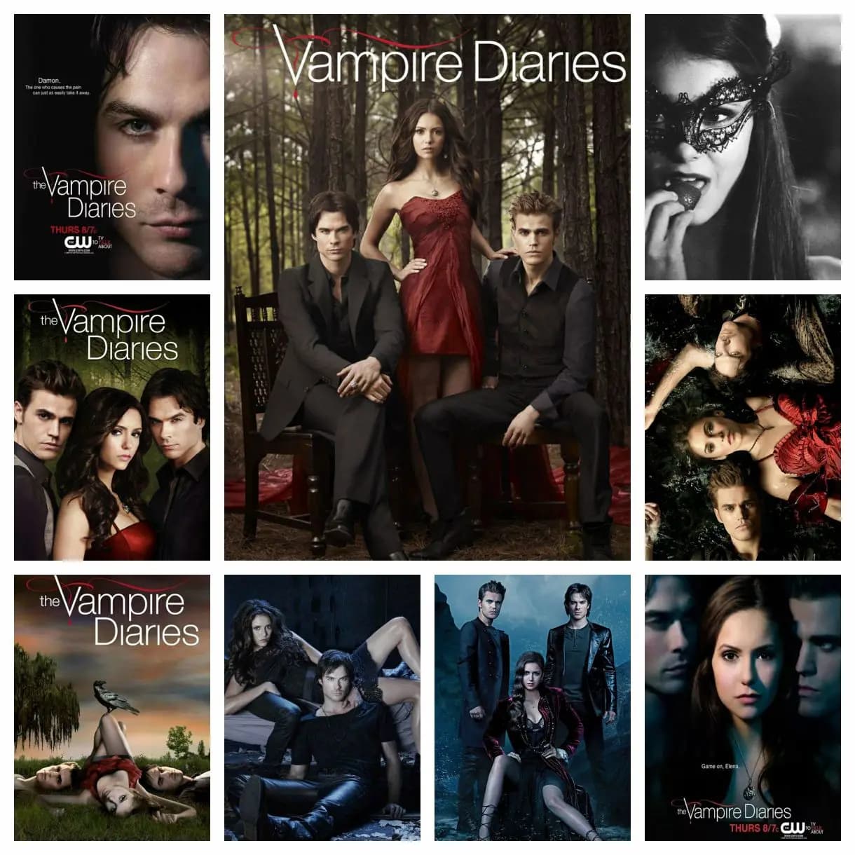 The Vampire Diaries 5D DIY Diamond Painting con Diamanti Rotondi Completi, Damon Stefan Elena, Decorazione Estetica per Casa, Soggiorno, Camera da Letto, Bar