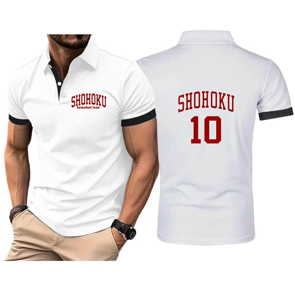 Anime Sakuragi Basket numero 10 Polo a maniche corte ad asciugatura rapida Colletto con bavero traspirante Top sportivo confortevole