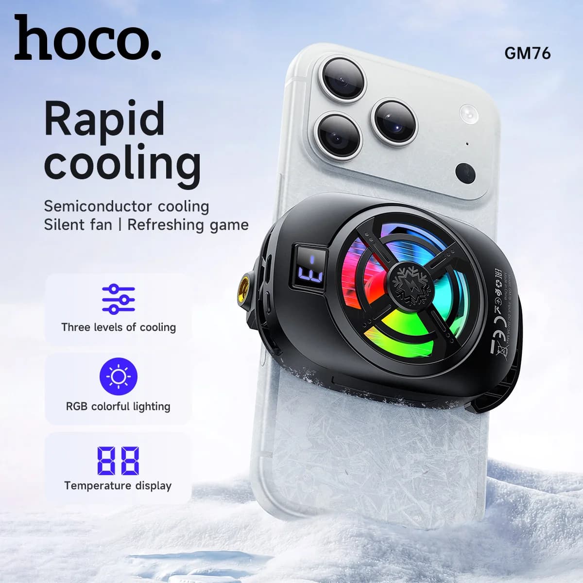 HOCO GM76 Universal Cooler for Cell Phones with Digital Display, Powerful Cooling Fan and Duration for iPhone and Smartphone Samsung