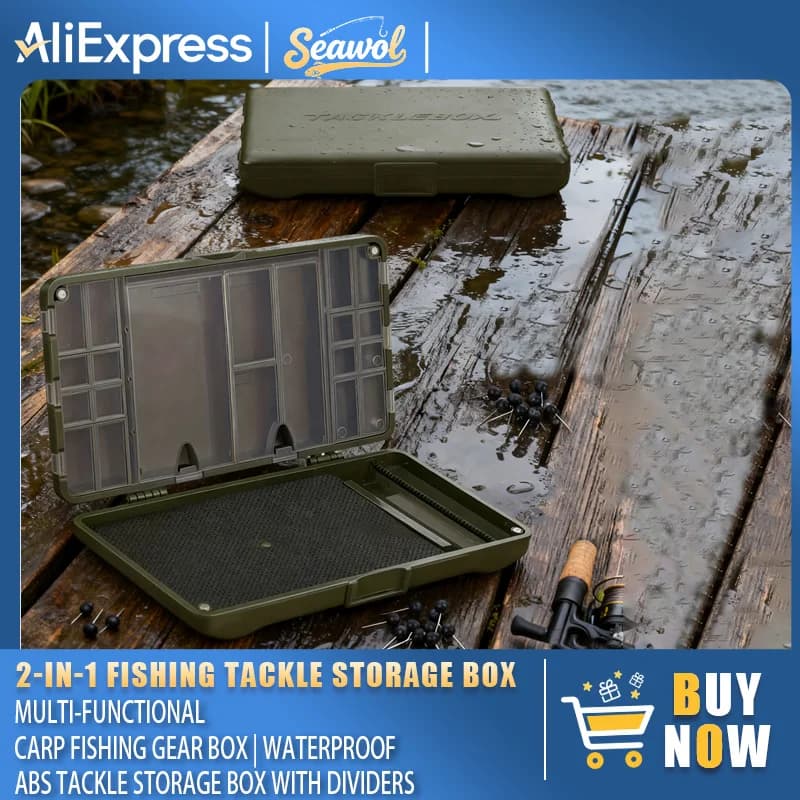 Scatola per attrezzatura da pesca alla carpa all-in-one, organizer per attrezzatura in ABS impermeabile con divisori regolabili, portaoggetti portatile per accessori da pesca