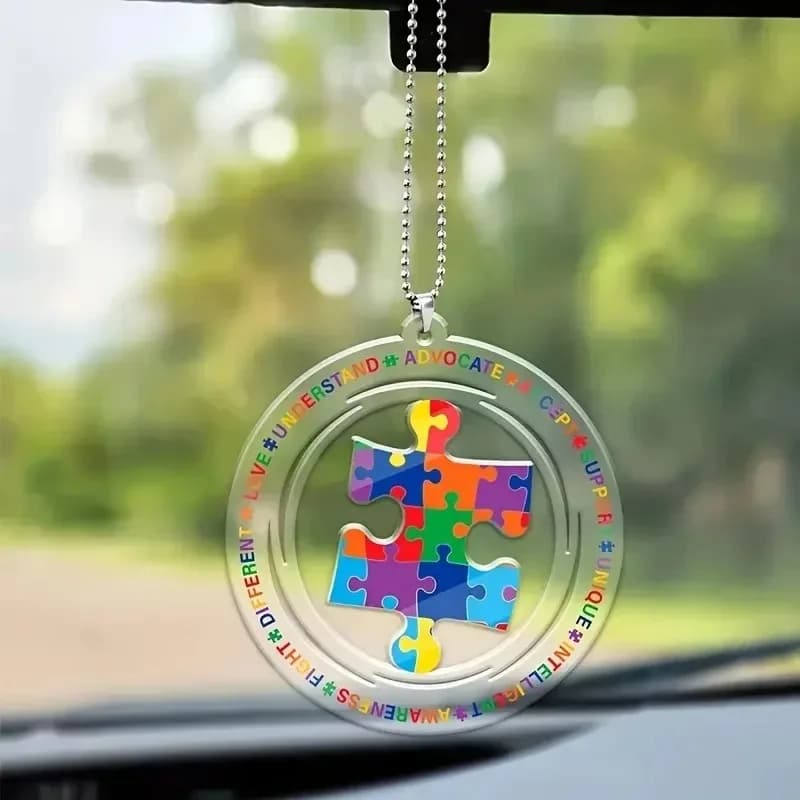 1 pezzo acrilico consapevolezza dell'autismo puzzle fascino portachiavi 2D multifunzionale abbellimento interno auto decorazione borsa decorativa