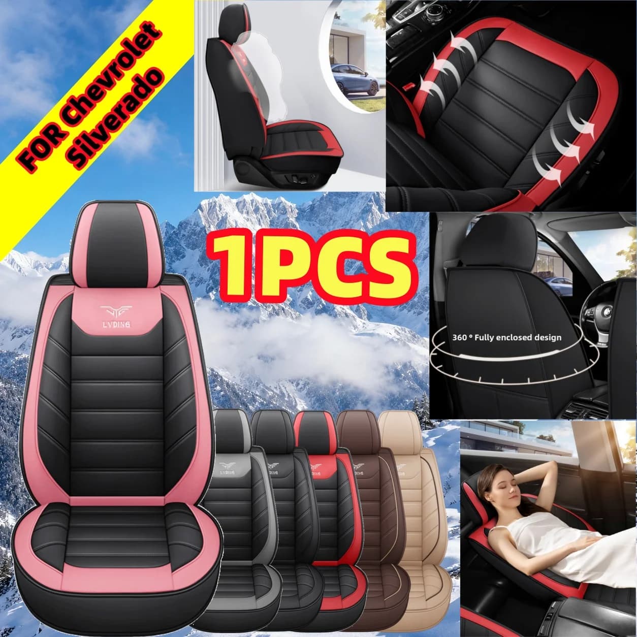 FOR Chevrolet Silverado 1PCS Front Single PU Leather Car Seat Protector, All-Season Breathable Cushion, Universal Fit Auto Seat Cover