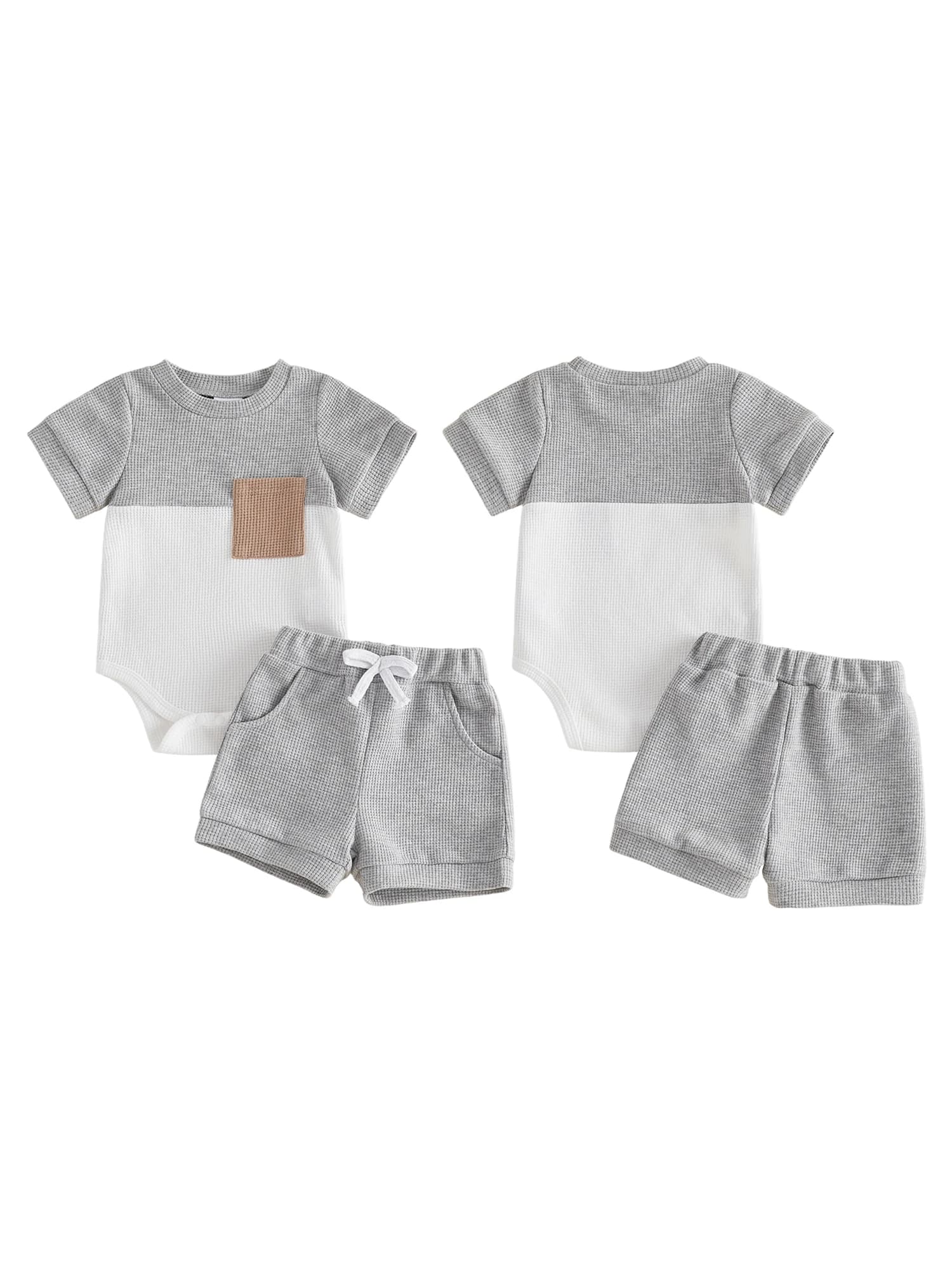 Completo estivo da bambino in 2 pezzi, tutina a maniche corte e pantaloncini con coulisse, con design a colori a contrasto per un look elegante