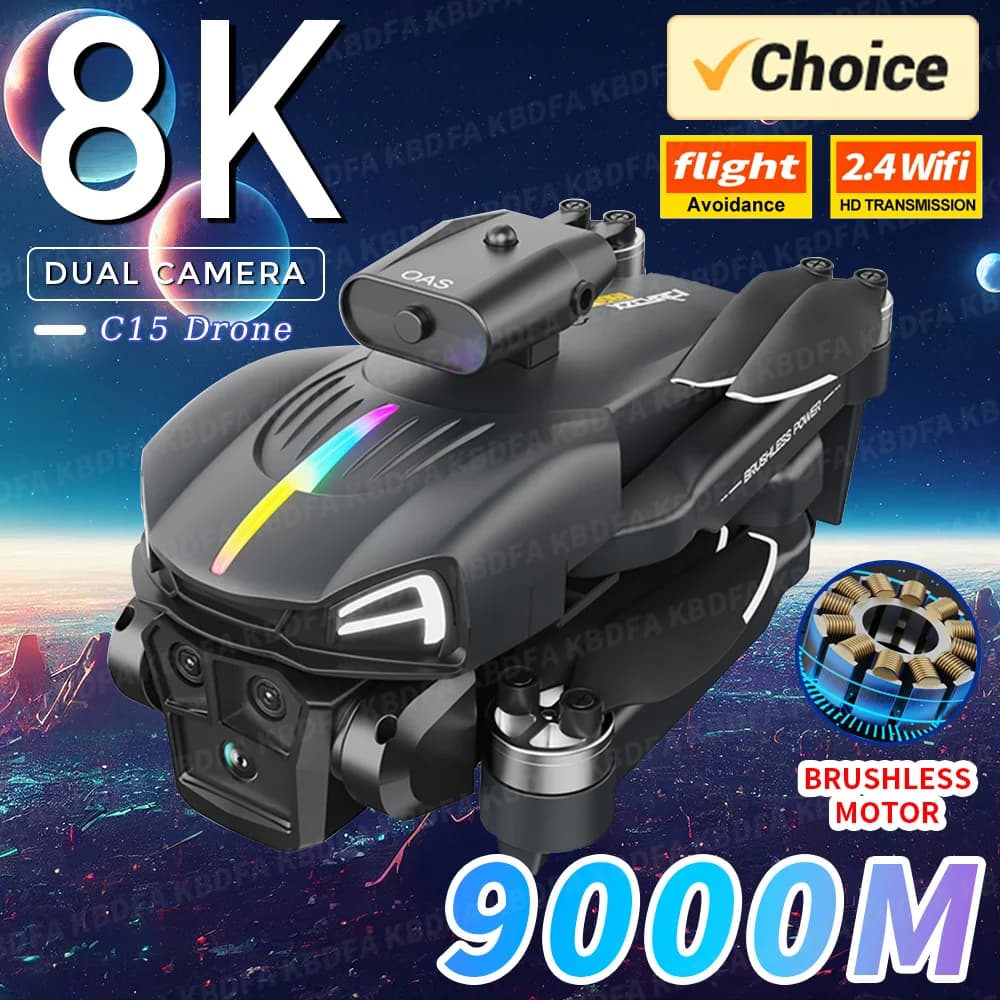 C15 Mini Drone Triple Camera 8K Professional 4K WIFI FPV Obstacle Avoidance Four Axis Folding RC Aerial Photography Sell Apron