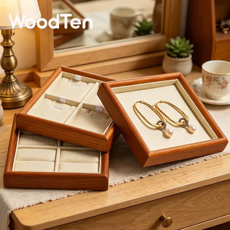 WoodTen Jewelry Box Jewelry Organizer Multifunctional Ring Necklace Bracelet Earrings Storage Tray Wooden Jewelry Display Tray