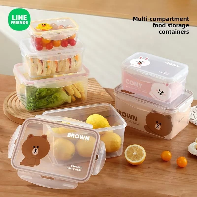 LINE FRIENDS Brown Cony Sally, simpatico contenitore per frigorifero a tema anime, kawaii, portatile, per campeggio, contenitore sigillato per frutta, porta pranzo, regalo